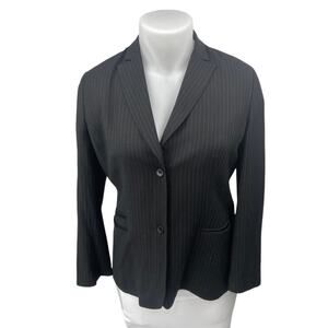 Ann Taylor LOFT Black Wool Pinstriped Collar Long Sleeve Blazer Coat Jacket 14